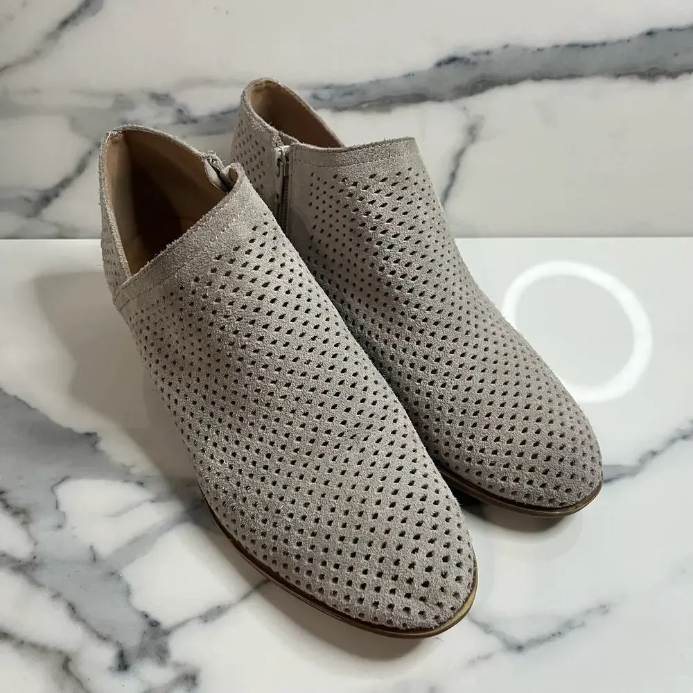 Lucky Brand Gray Suede Perforated Baylah Bootie Sz 9 Boho Minimalist Festival